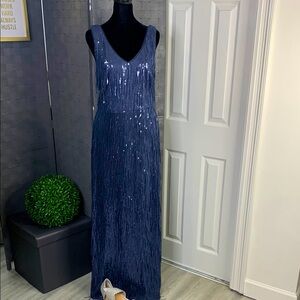 Elegant Blue Sequin Fringe Dress